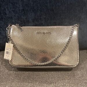 Michael Kors Silver Embossed Chain Shoulder bag with crossbody and dust bag NWT